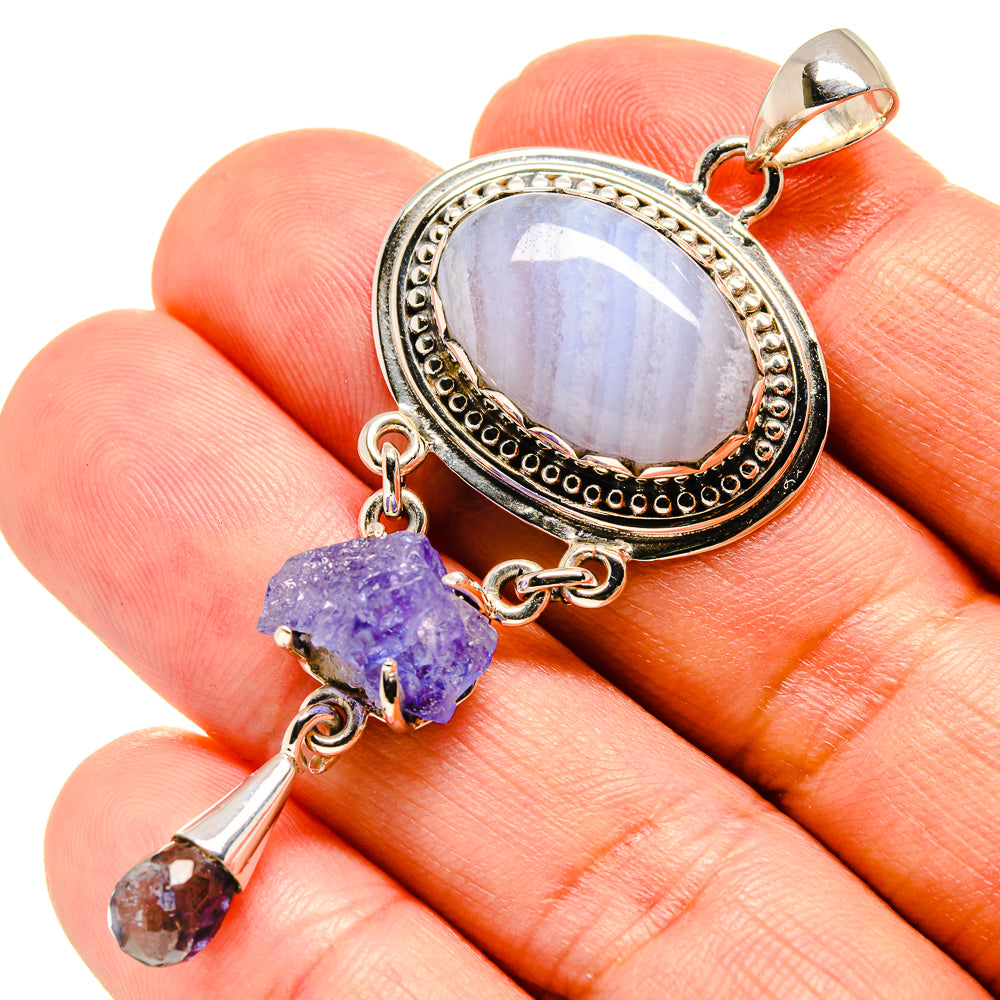 Blue Lace Agate Pendants handcrafted by Anasilvercos - PD756690