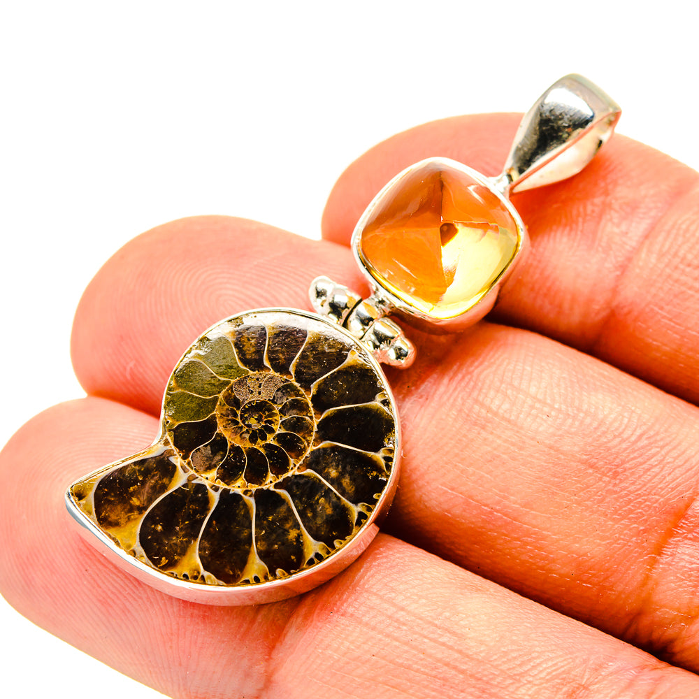 Ammonite Fossil, Citrine Pendants handcrafted by Anasilvercos - PD757137