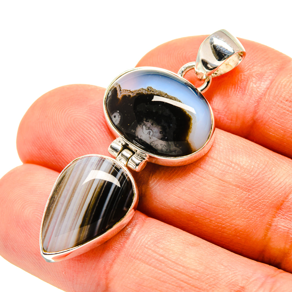 Black Botswana Agate Pendants handcrafted by Anasilvercos - PD757582