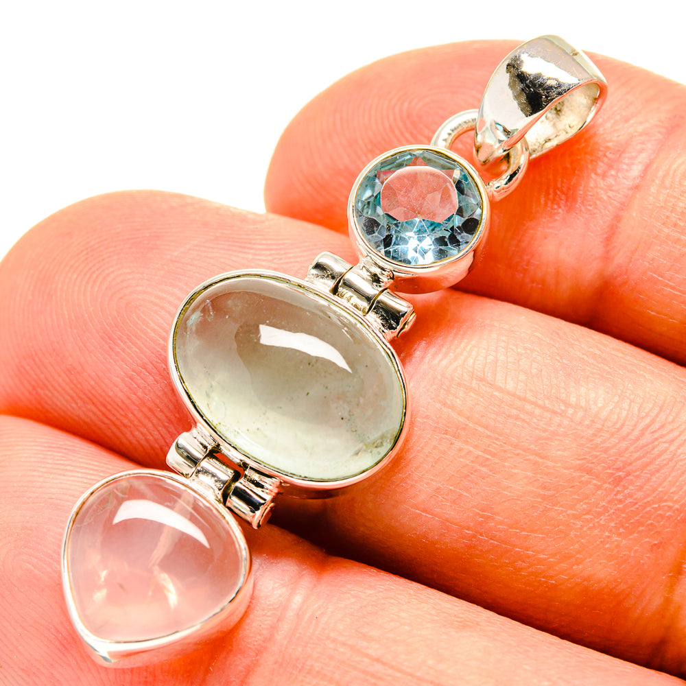 Prehnite, Rose Quartz, Blue Topaz Pendants handcrafted by Anasilvercos - PD757680