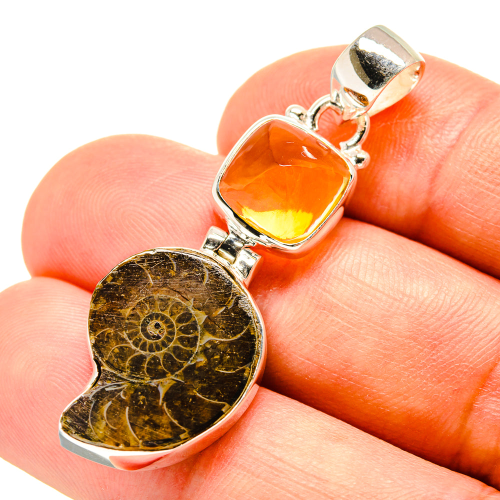 Ammonite Fossil, Citrine Pendants handcrafted by Anasilvercos - PD757698