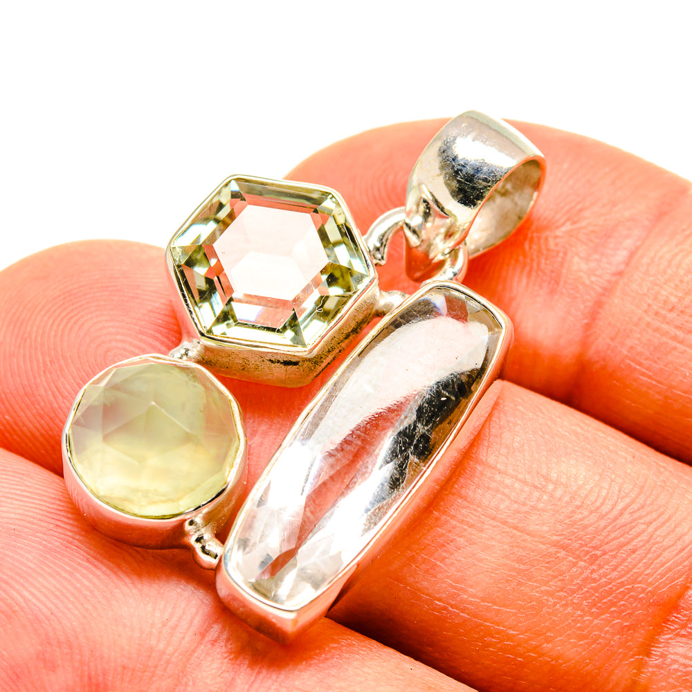White Quartz, Green Amethyst, Prehnite Pendants handcrafted by Anasilvercos - PD757749