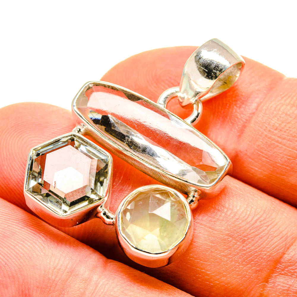 White Quartz, Green Amethyst, Prehnite Pendants handcrafted by Anasilvercos - PD757750