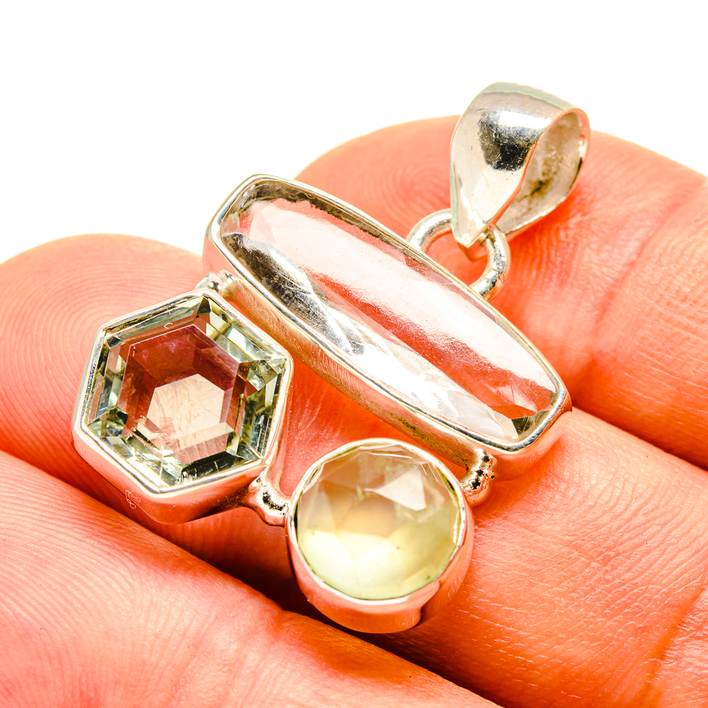 White Quartz, Green Amethyst, Prehnite Pendants handcrafted by Anasilvercos - PD757753