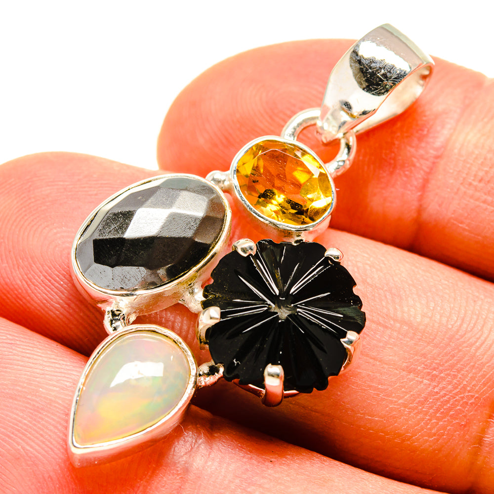 Black Onyx, Hematite, Ethiopian Opal, Citrine Pendants handcrafted by Anasilvercos - PD757786
