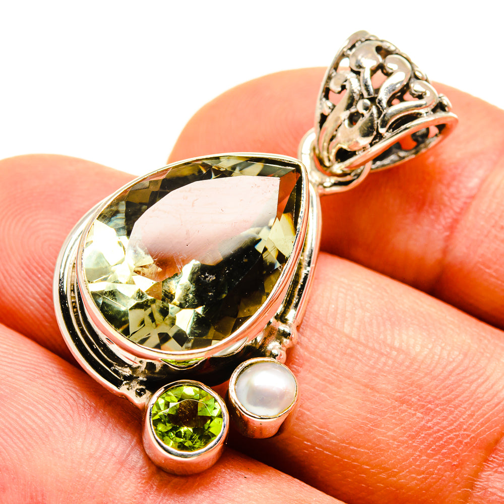 Green Amethyst, Peridot, Cultured Pearl Pendants handcrafted by Anasilvercos - PD757787
