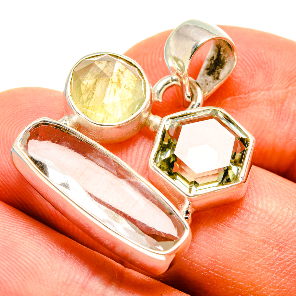 White Quartz, Green Amethyst, Prehnite Pendants handcrafted by Anasilvercos - PD757793