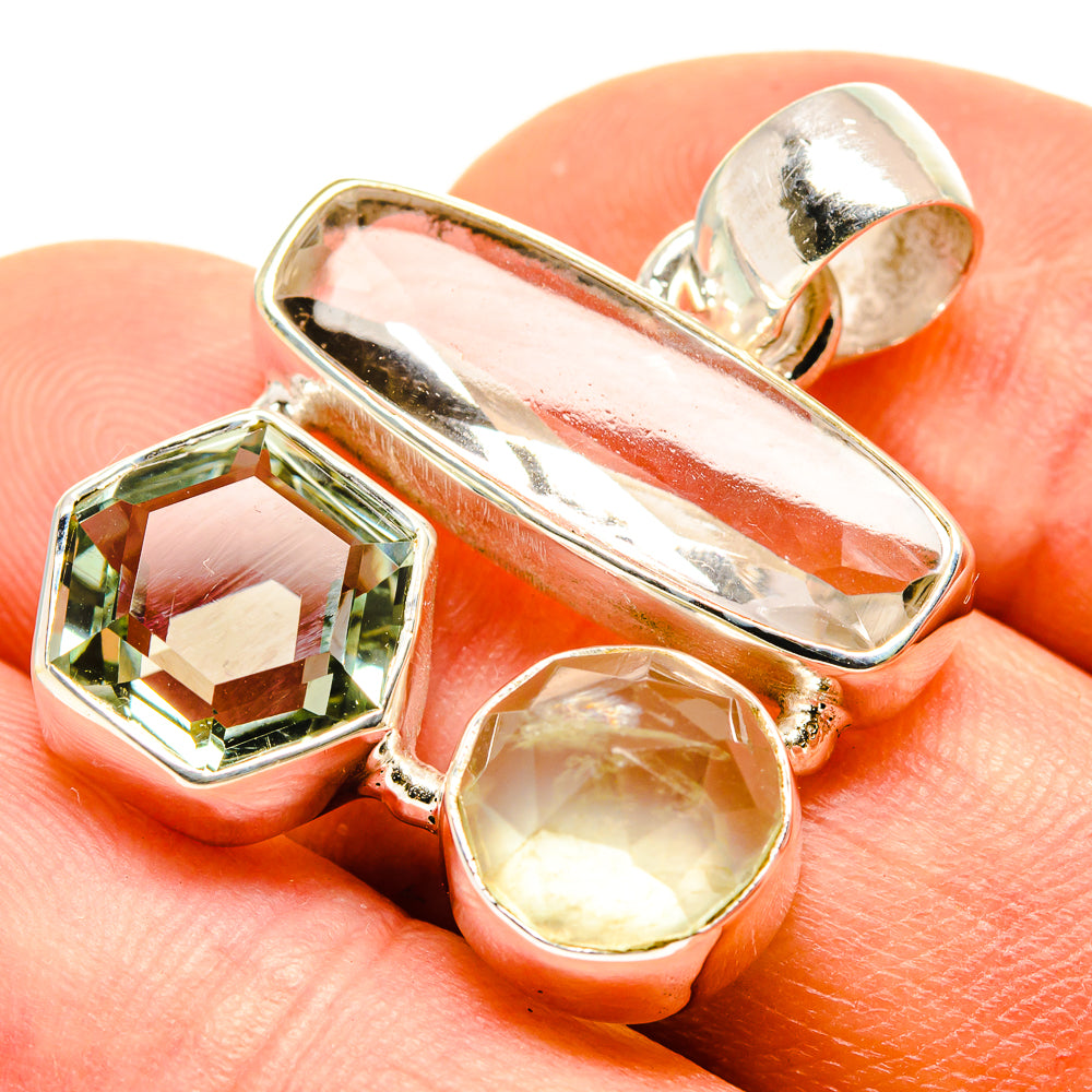 White Quartz, Green Amethyst, Prehnite Pendants handcrafted by Anasilvercos - PD757794