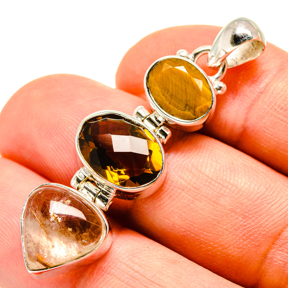 Rutilated Quartz, Mandarin Citrine, Tiger Eye Pendants handcrafted by Anasilvercos - PD757811
