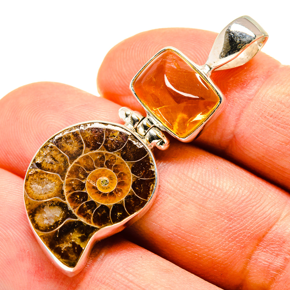 Ammonite Fossil, Citrine Pendants handcrafted by Anasilvercos - PD757814