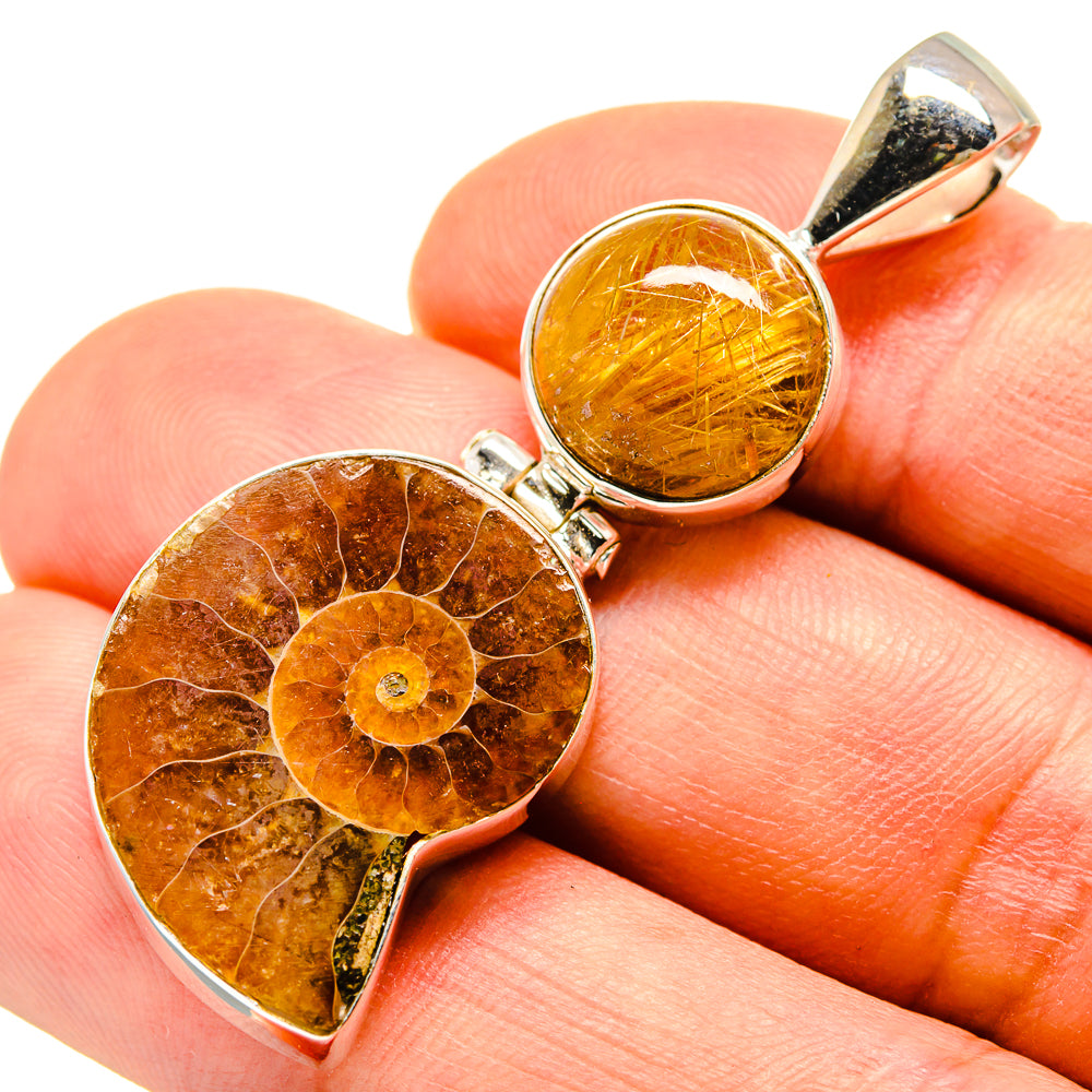 Ammonite Fossil, Rutilated Quartz Pendants handcrafted by Anasilvercos - PD757819