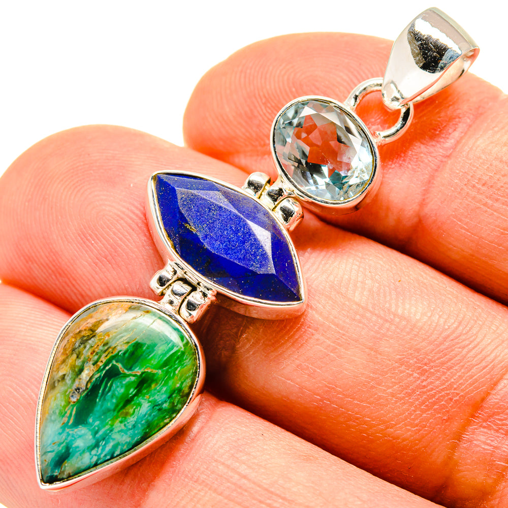 Peruvian Opal, Lapis Lazuli, Blue Topaz Pendants handcrafted by Anasilvercos - PD757824