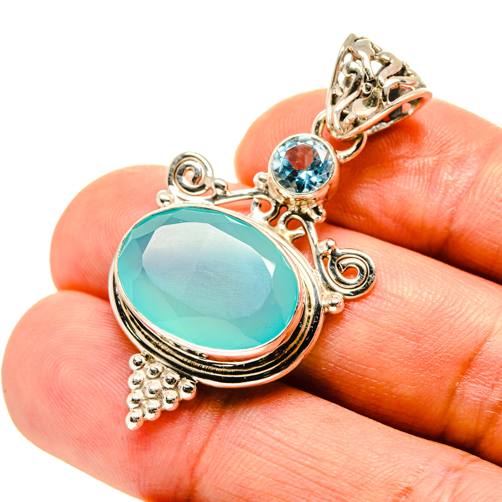 Aqua Chalcedony Pendants handcrafted by Anasilvercos - PD758098