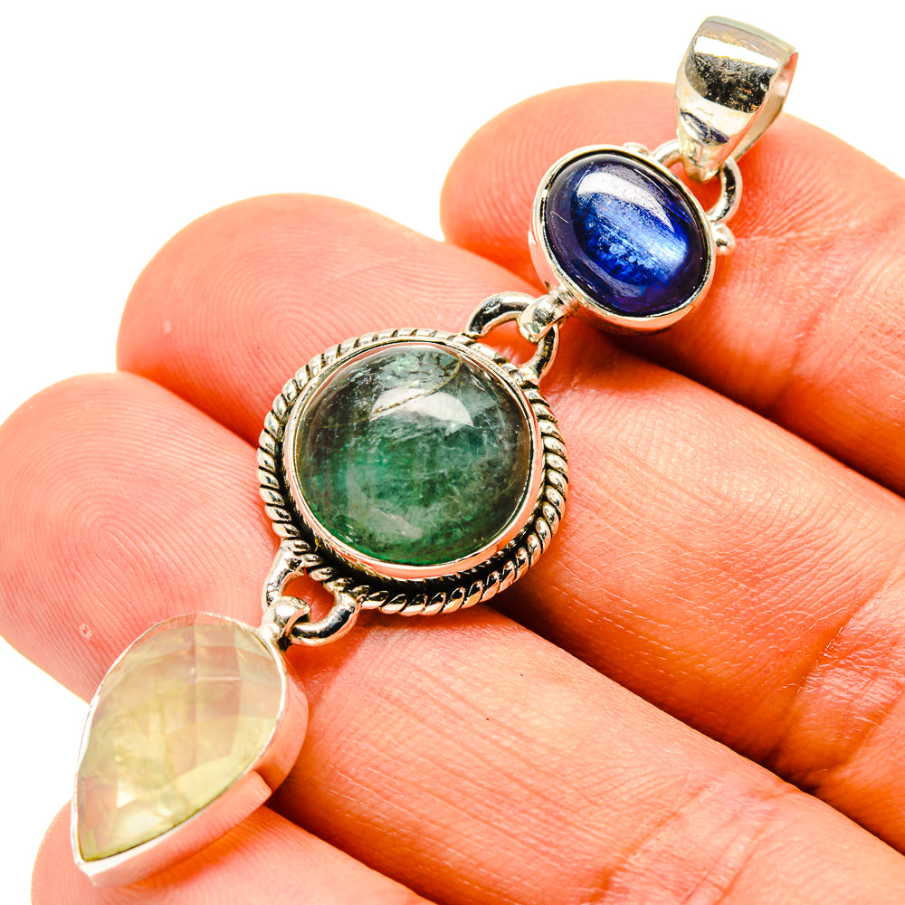Green Fluorite, Prehnite, Kyanite Pendants handcrafted by Anasilvercos - PD758741