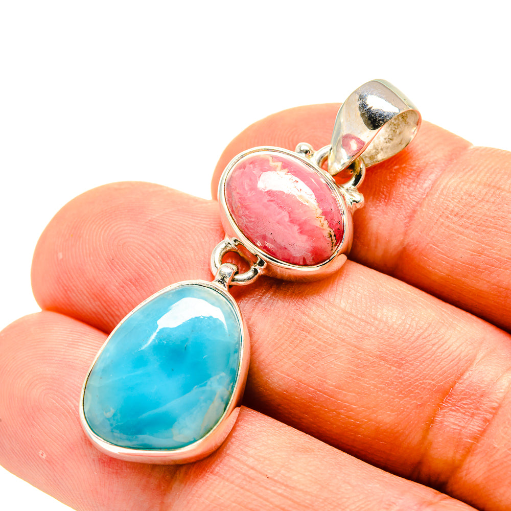 Larimar, Rhodochrosite Pendants handcrafted by Anasilvercos - PD758752