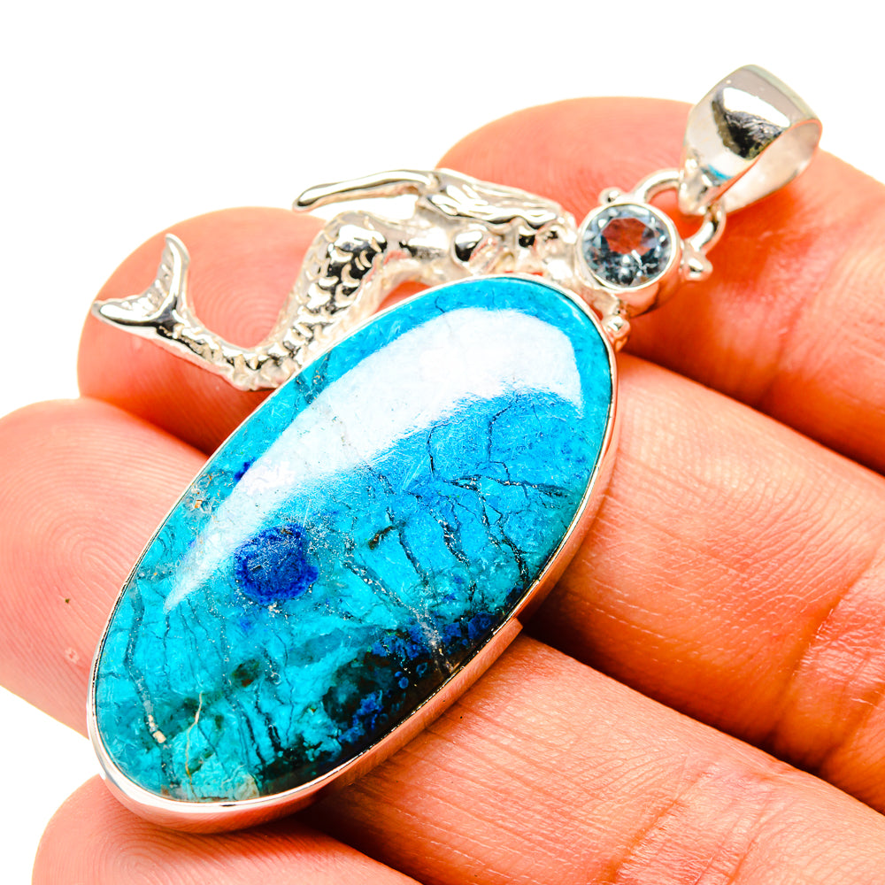 Shattuckite, Blue Topaz Mermaid Pendants handcrafted by Anasilvercos - PD758763