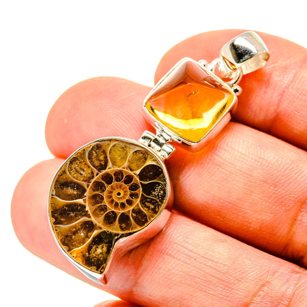 Ammonite Fossil, Citrine Pendants handcrafted by Anasilvercos - PD758766