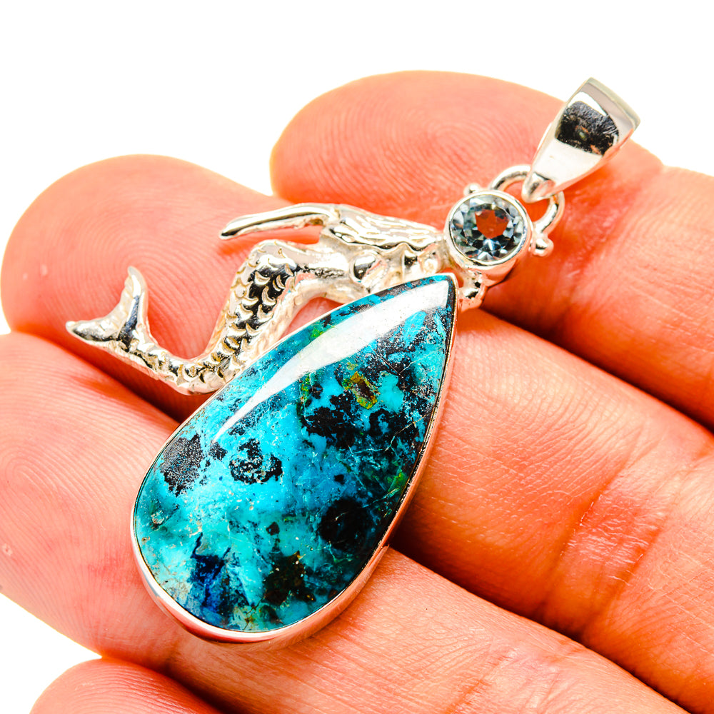 Shattuckite, Blue Topaz Mermaid Pendants handcrafted by Anasilvercos - PD758774