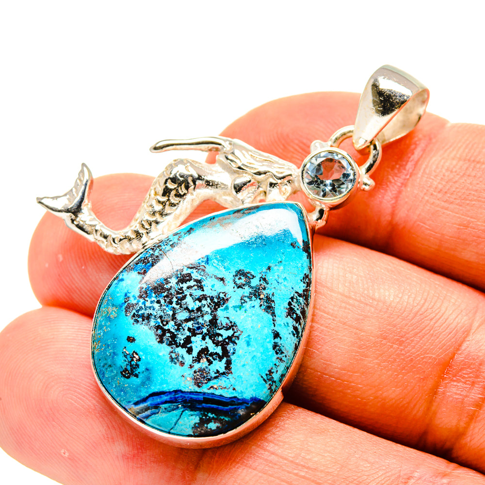 Shattuckite, Blue Topaz Mermaid Pendants handcrafted by Anasilvercos - PD758776