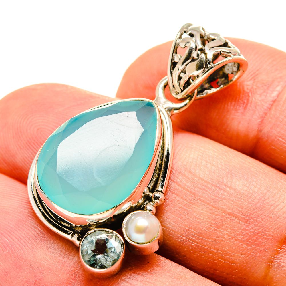 Aqua Chalcedony Pendants handcrafted by Anasilvercos - PD759054