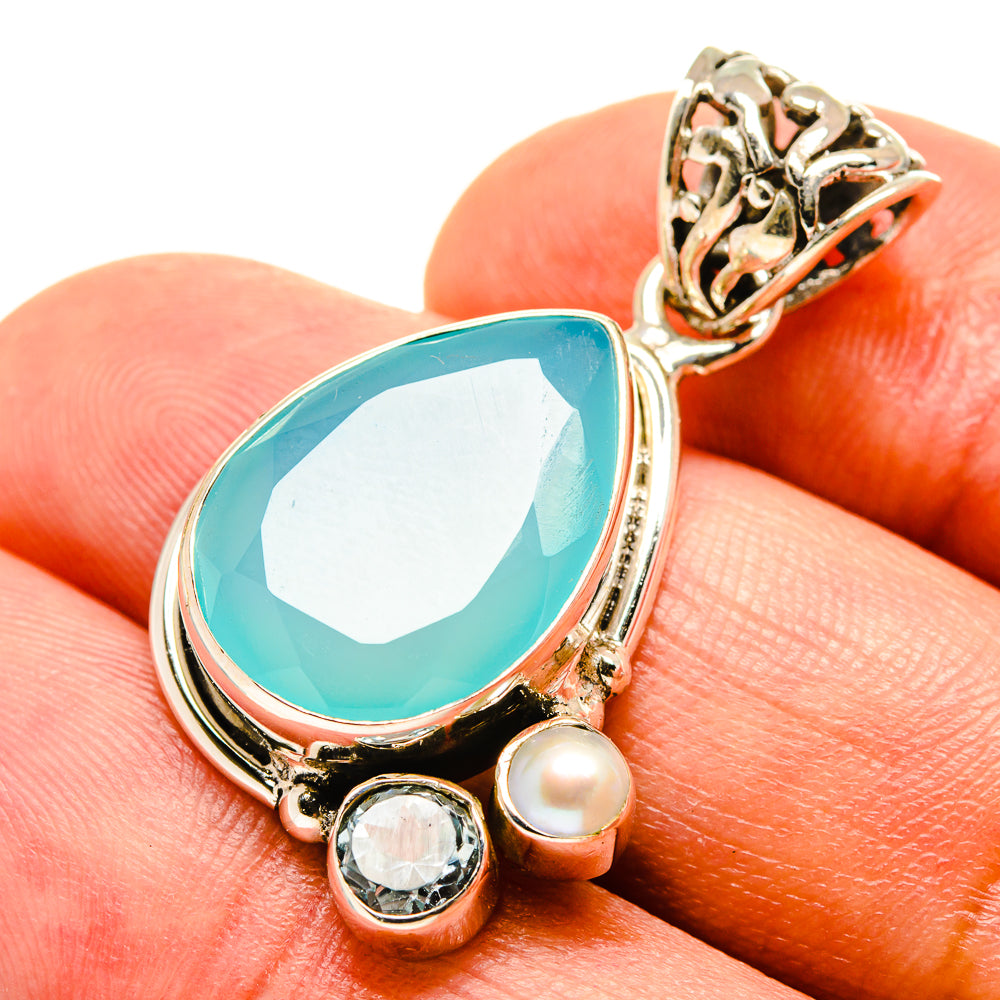 Aqua Chalcedony Pendants handcrafted by Anasilvercos - PD759118