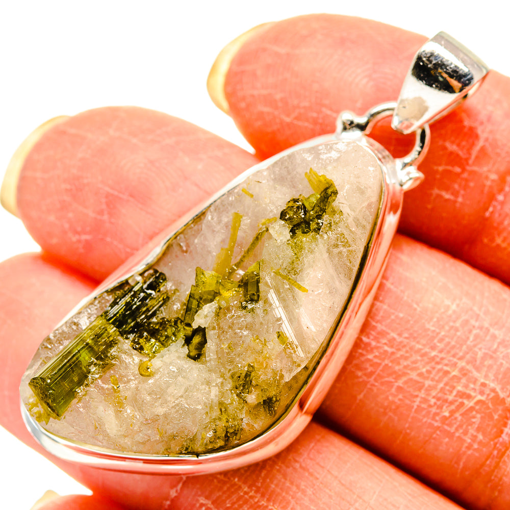 Green Tourmaline In Quartz Pendants handcrafted by Anasilvercos - PD759277