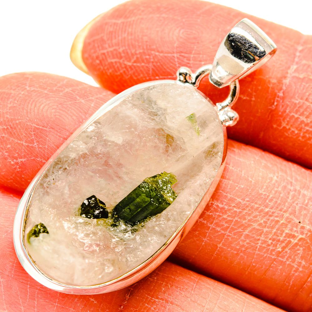 Green Tourmaline In Quartz Pendants handcrafted by Anasilvercos - PD759284