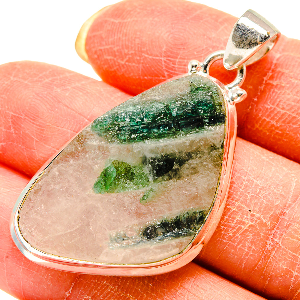 Green Tourmaline In Quartz Pendants handcrafted by Anasilvercos - PD759290