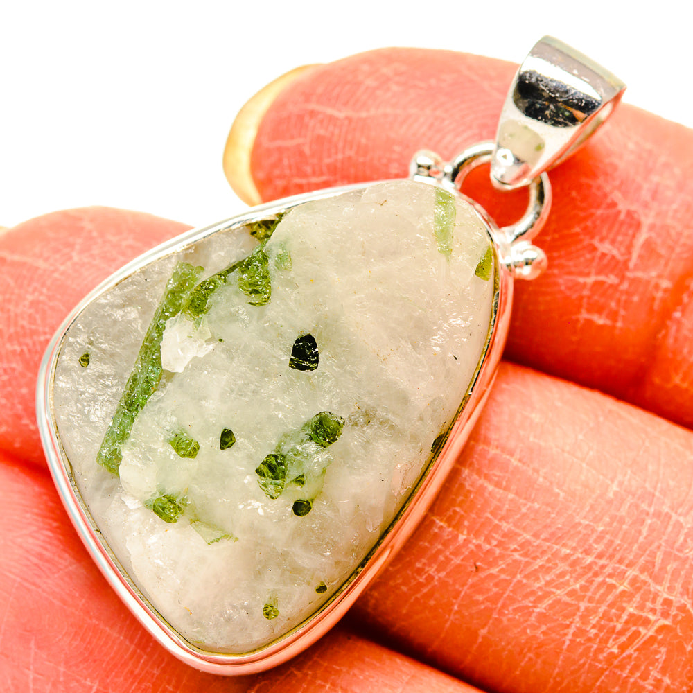 Green Tourmaline In Quartz Pendants handcrafted by Anasilvercos - PD759313