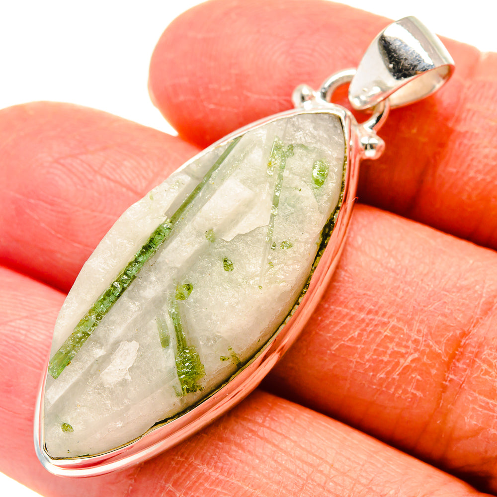 Green Tourmaline In Quartz Pendants handcrafted by Anasilvercos - PD759343