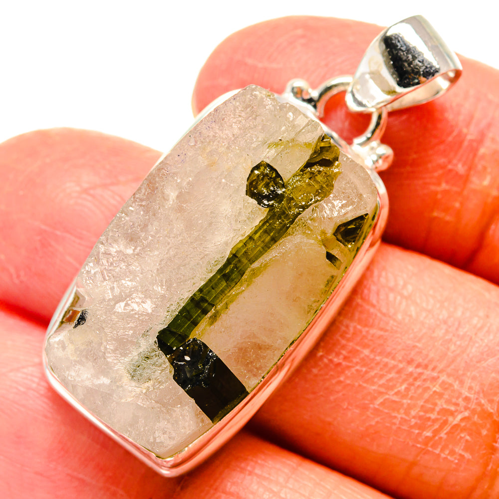 Green Tourmaline In Quartz Pendants handcrafted by Anasilvercos - PD759366