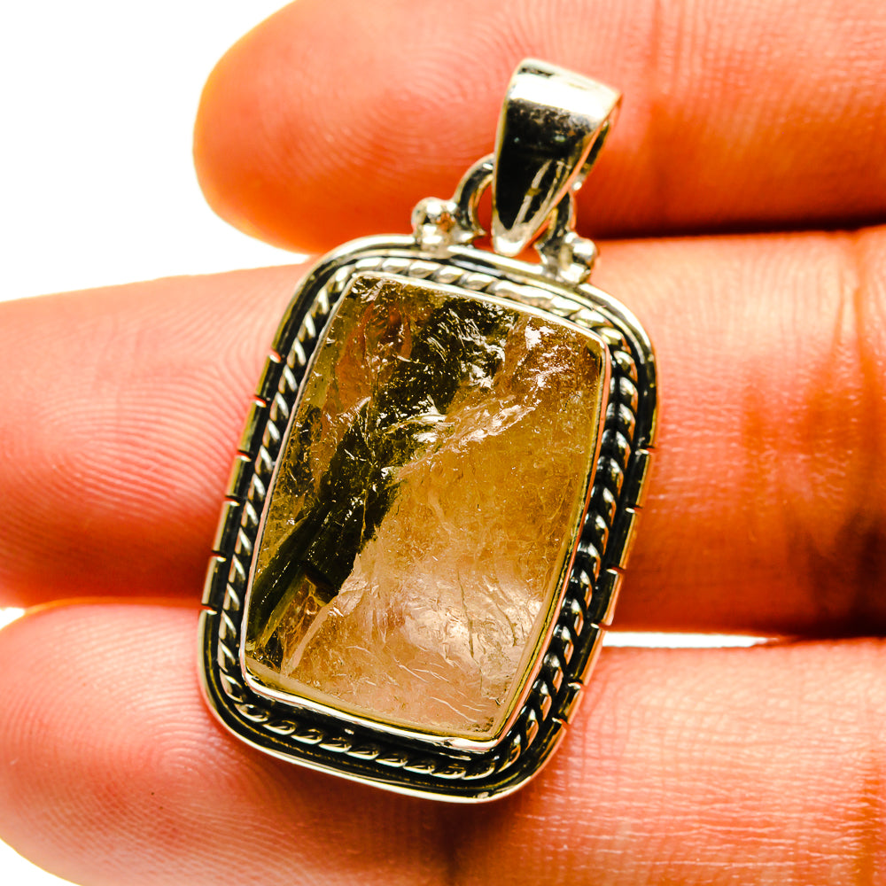 Green Tourmaline In Quartz Pendants handcrafted by Anasilvercos - PD759463