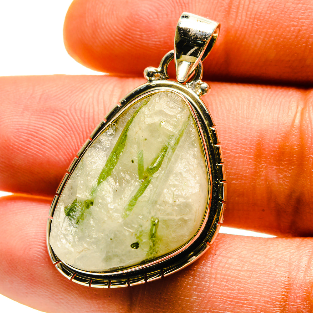 Green Tourmaline In Quartz Pendants handcrafted by Anasilvercos - PD759500