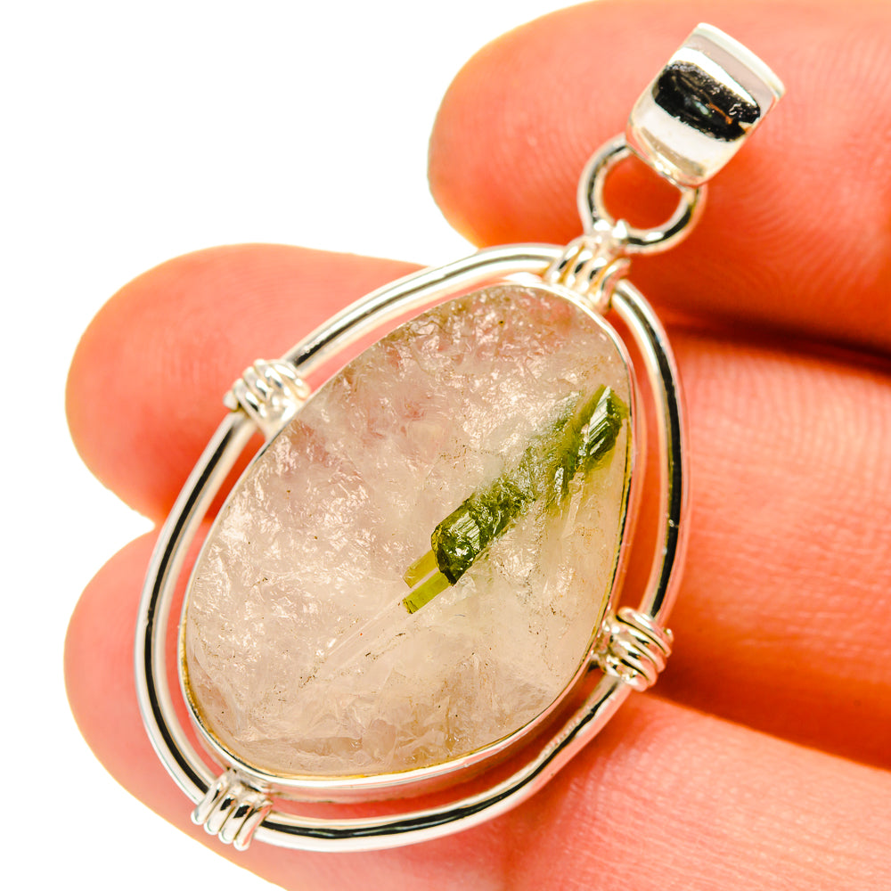 Green Tourmaline In Quartz Pendants handcrafted by Anasilvercos - PD759901
