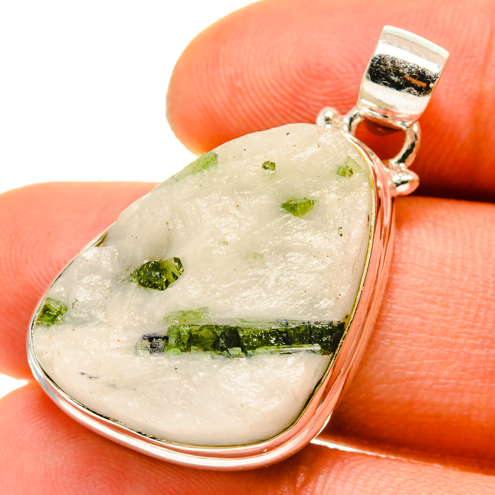Green Tourmaline In Quartz Pendants handcrafted by Anasilvercos - PD759943