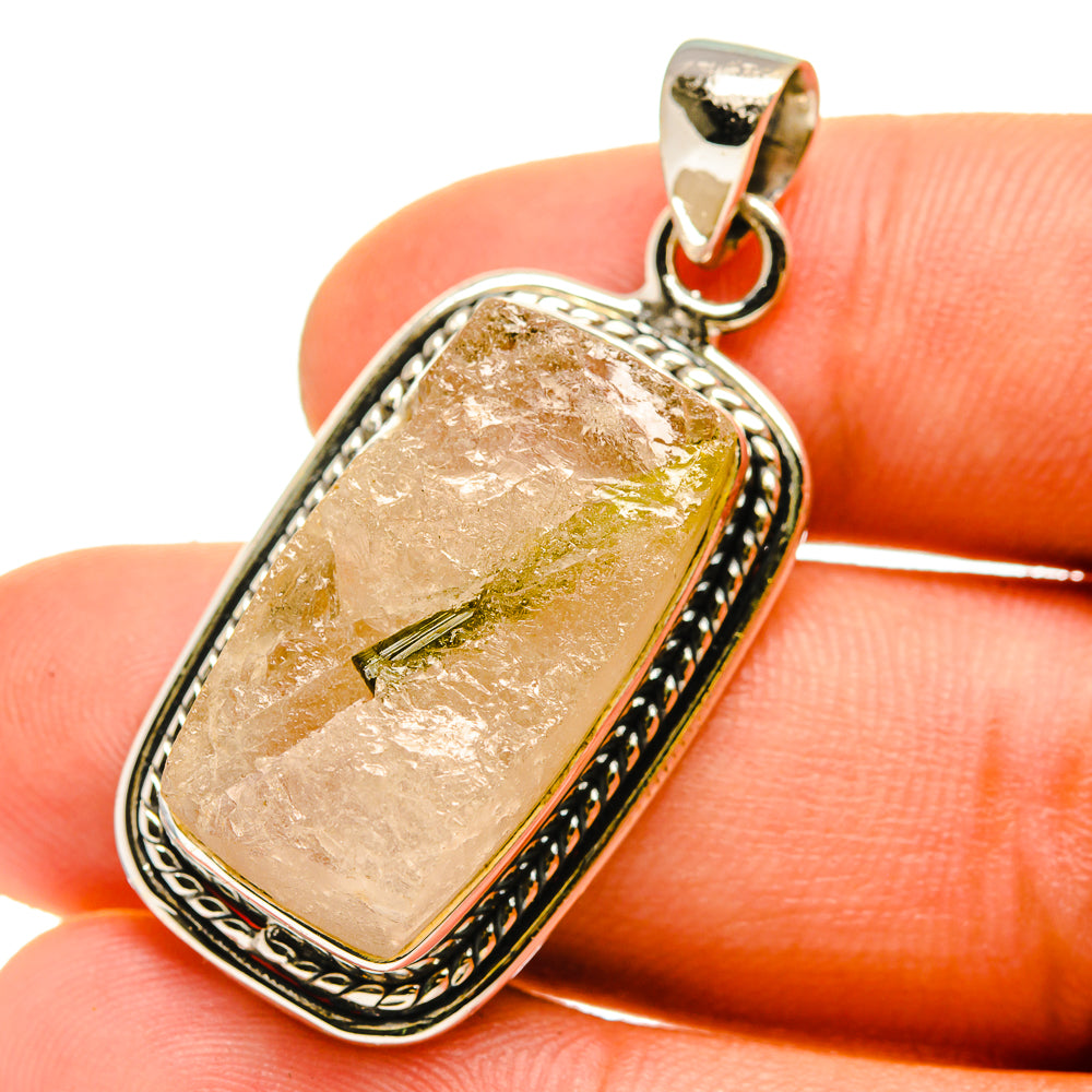 Green Tourmaline In Quartz Pendants handcrafted by Anasilvercos - PD759966