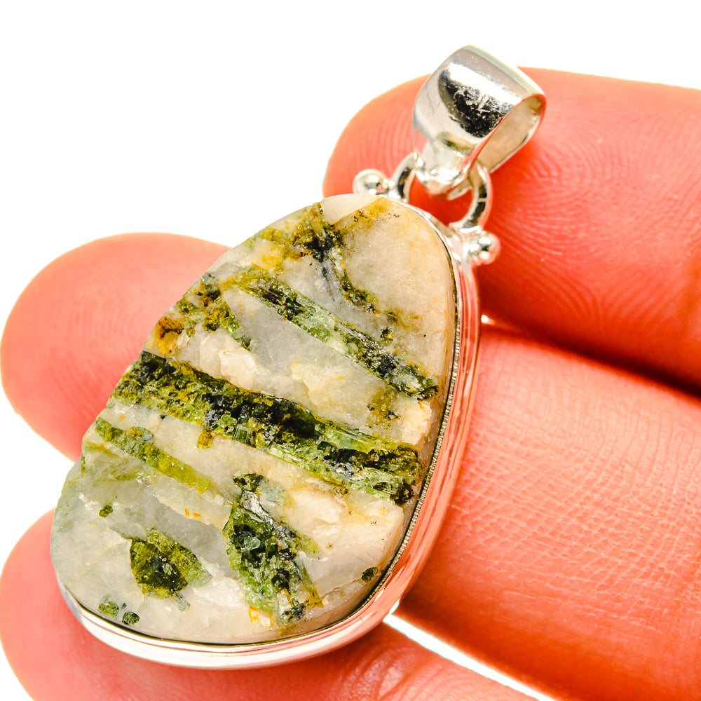 Green Tourmaline In Quartz Pendants handcrafted by Anasilvercos - PD760049