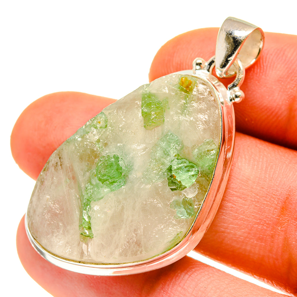 Green Tourmaline In Quartz Pendants handcrafted by Anasilvercos - PD760150