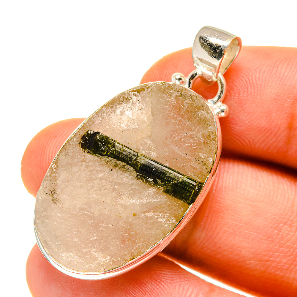 Green Tourmaline In Quartz Pendants handcrafted by Anasilvercos - PD760270