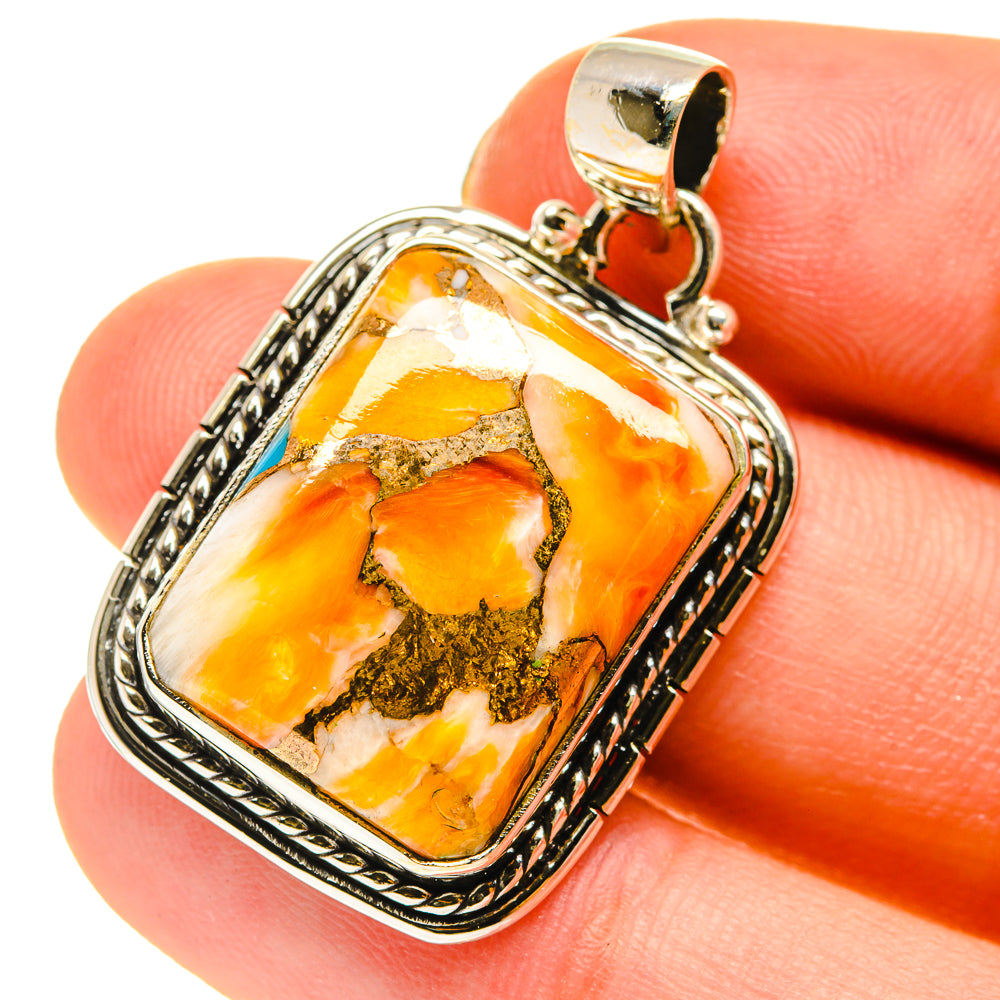 Orange Copper Composite Turquoise Pendants handcrafted by Anasilvercos - PD760408