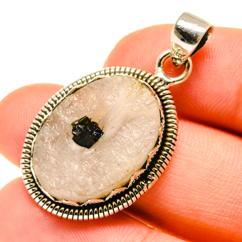 Green Tourmaline In Quartz Pendants handcrafted by Anasilvercos - PD760439