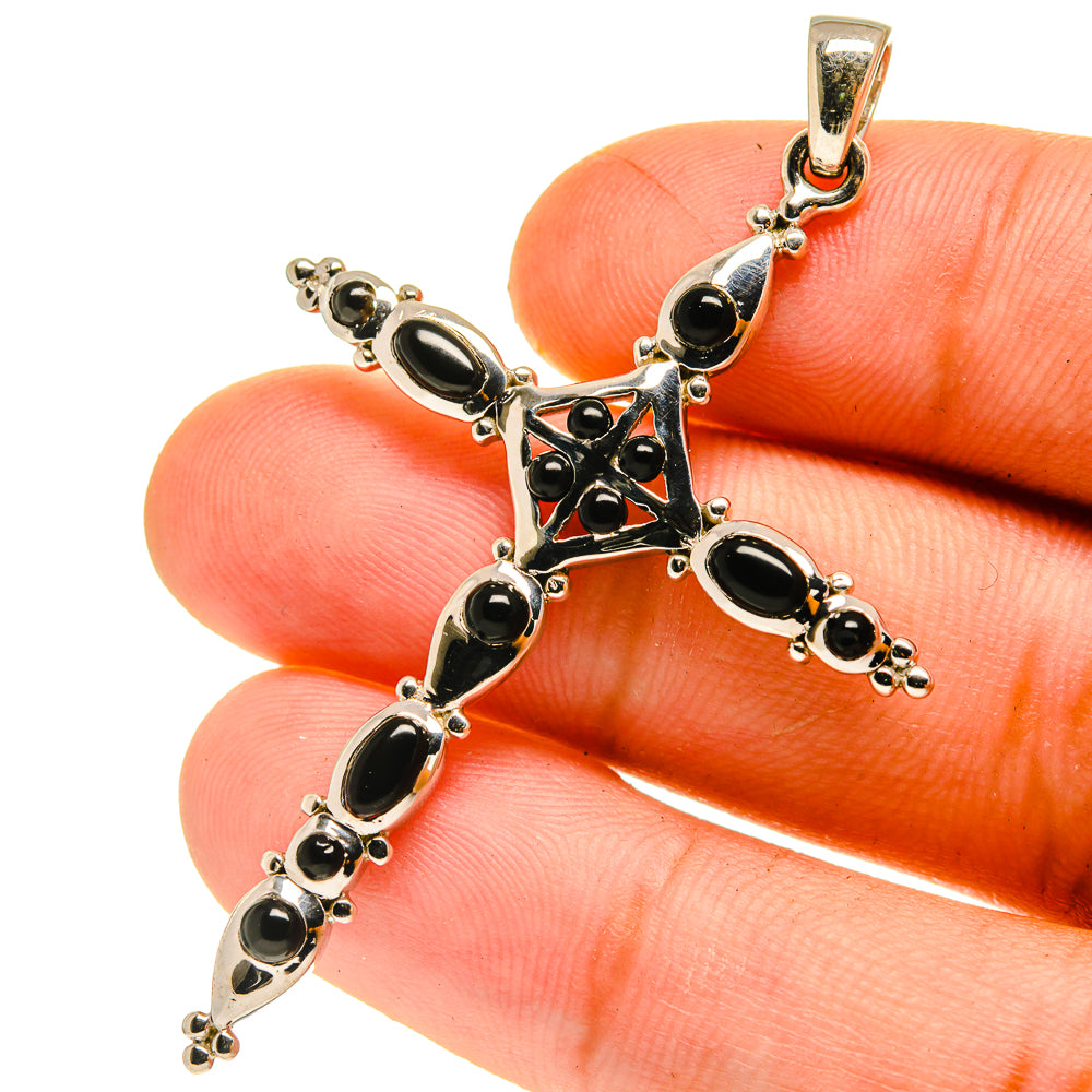 Black Onyx Cross Pendants handcrafted by Anasilvercos - PD760891