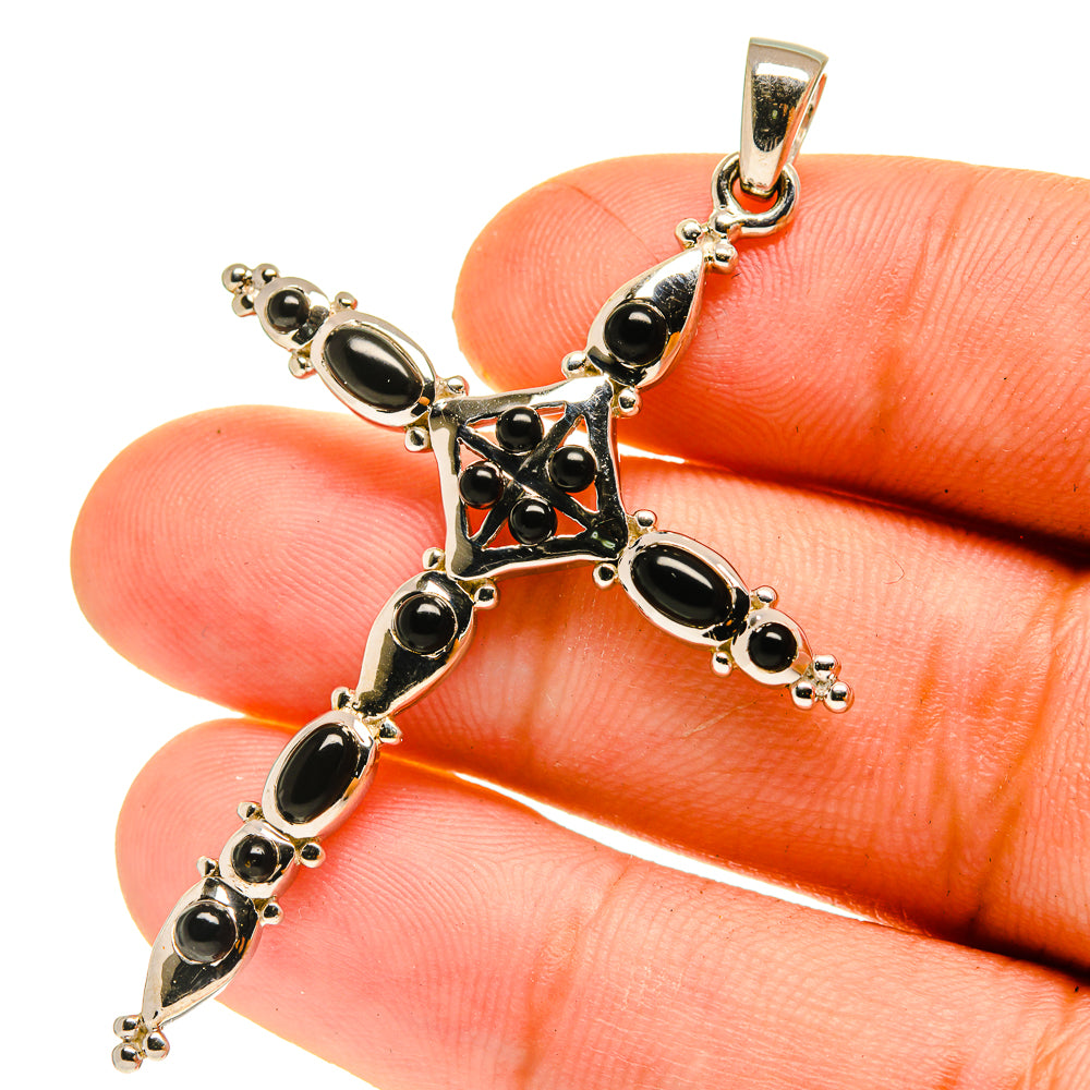Black Onyx Cross Pendants handcrafted by Anasilvercos - PD760892