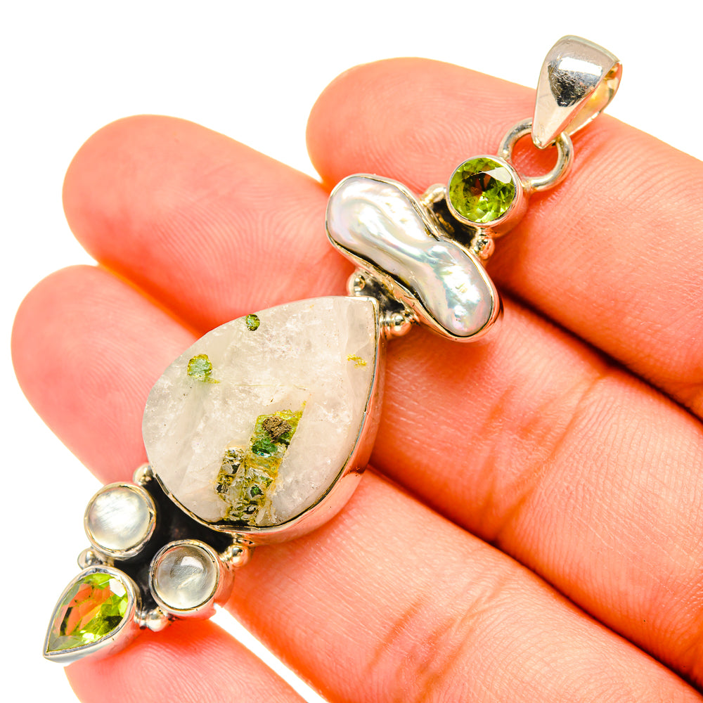 Green Tourmaline In Quartz Pendants handcrafted by Anasilvercos - PD7732