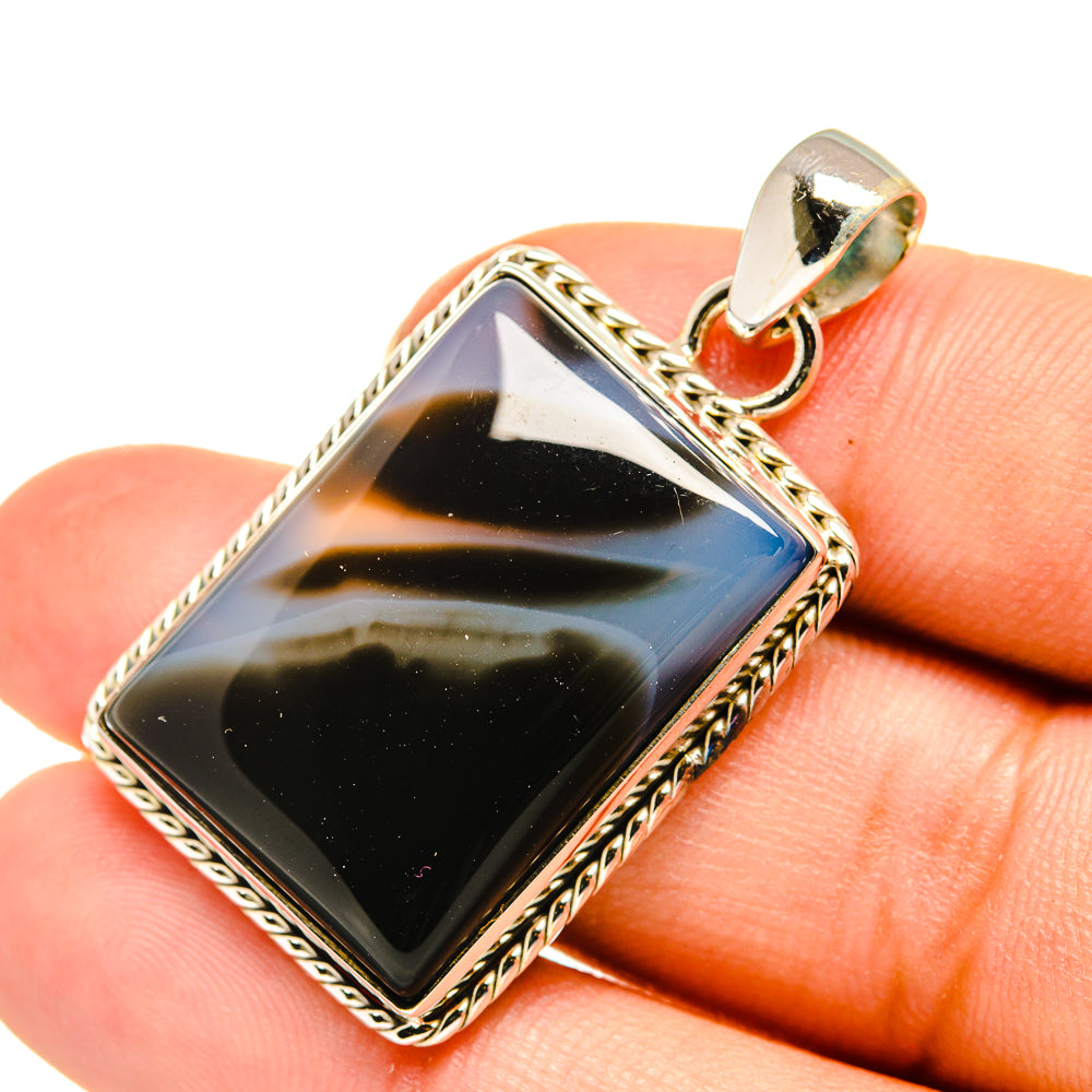 Black Botswana Agate Pendants handcrafted by Anasilvercos - PD7844