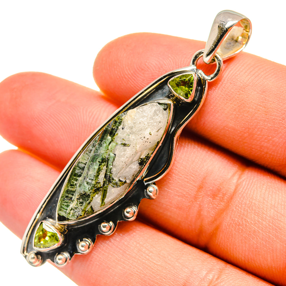 Green Tourmaline In Quartz, Peridot Pendants handcrafted by Anasilvercos - PD7995