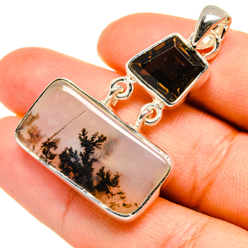 Scenic Dendritic Agate, Smoky Quartz Pendants handcrafted by Anasilvercos - PD7999