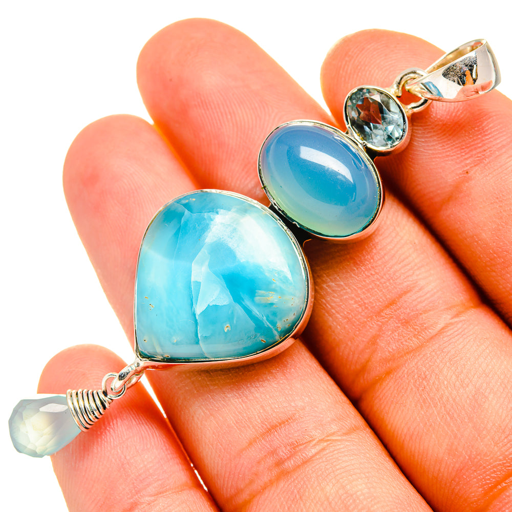 Larimar, Aqua Chalcedony, Blue Topaz Pendants handcrafted by Anasilvercos - PD8009
