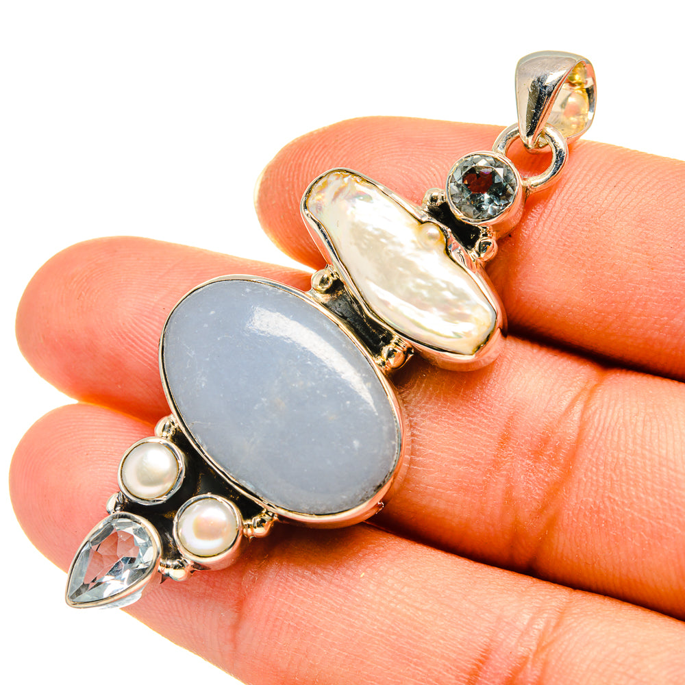 Owyhee Opal, Mother Of Pearl, Blue Topaz, Cultured Pearl Pendants handcrafted by Anasilvercos - PD8010