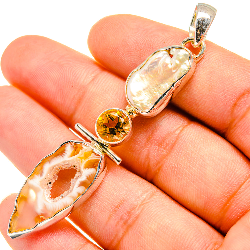 Coconut Geode Druzy, Mother Of Pearl, Citrine Pendants handcrafted by Anasilvercos - PD8021